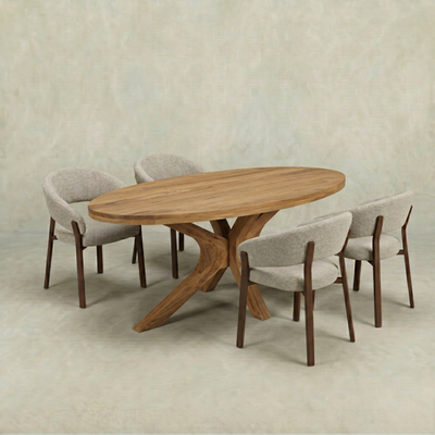 Mangohouten Eettafel Sun Ovaal 180x100 cm Houten onderstel