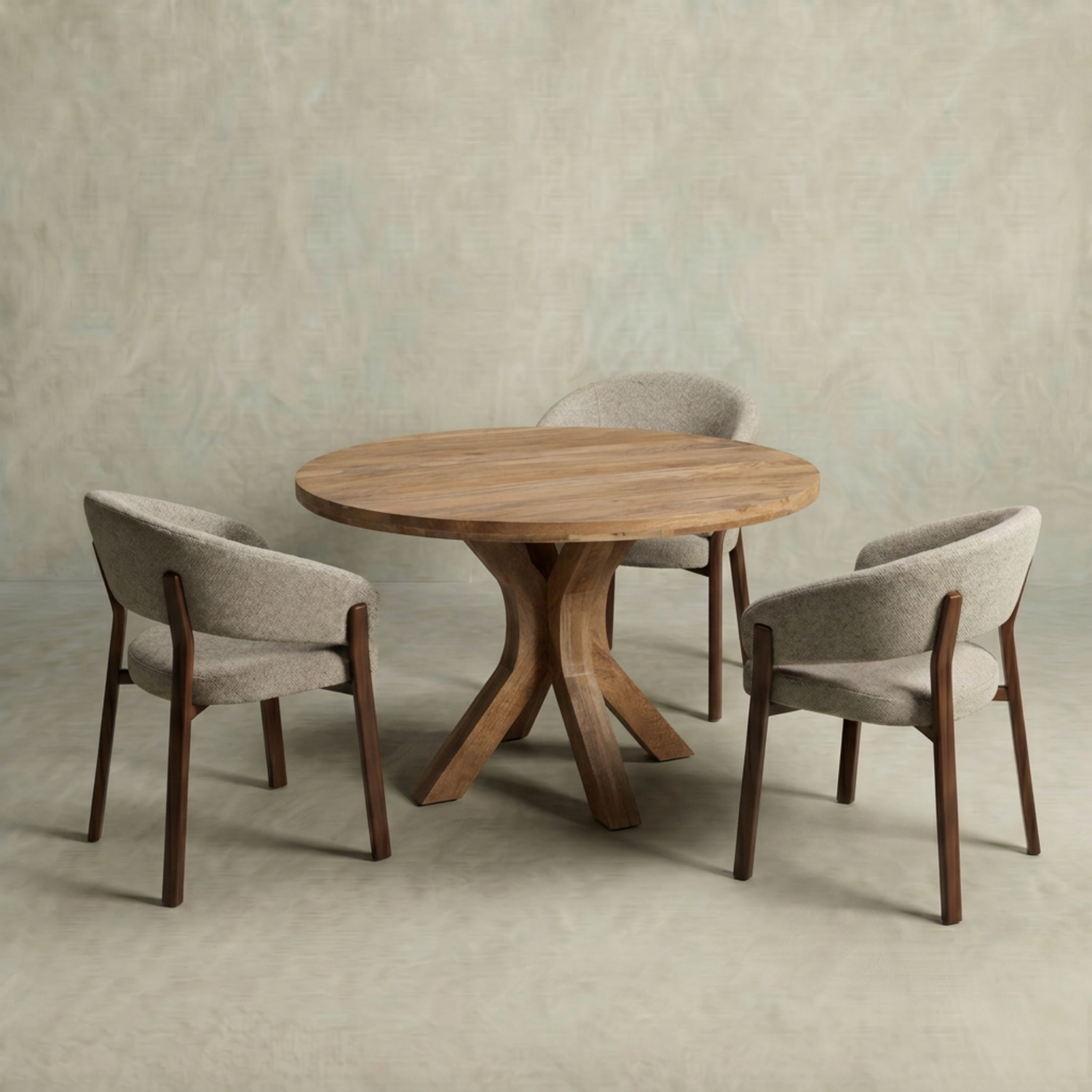 Lichtbruine ronde eettafel van mangohout