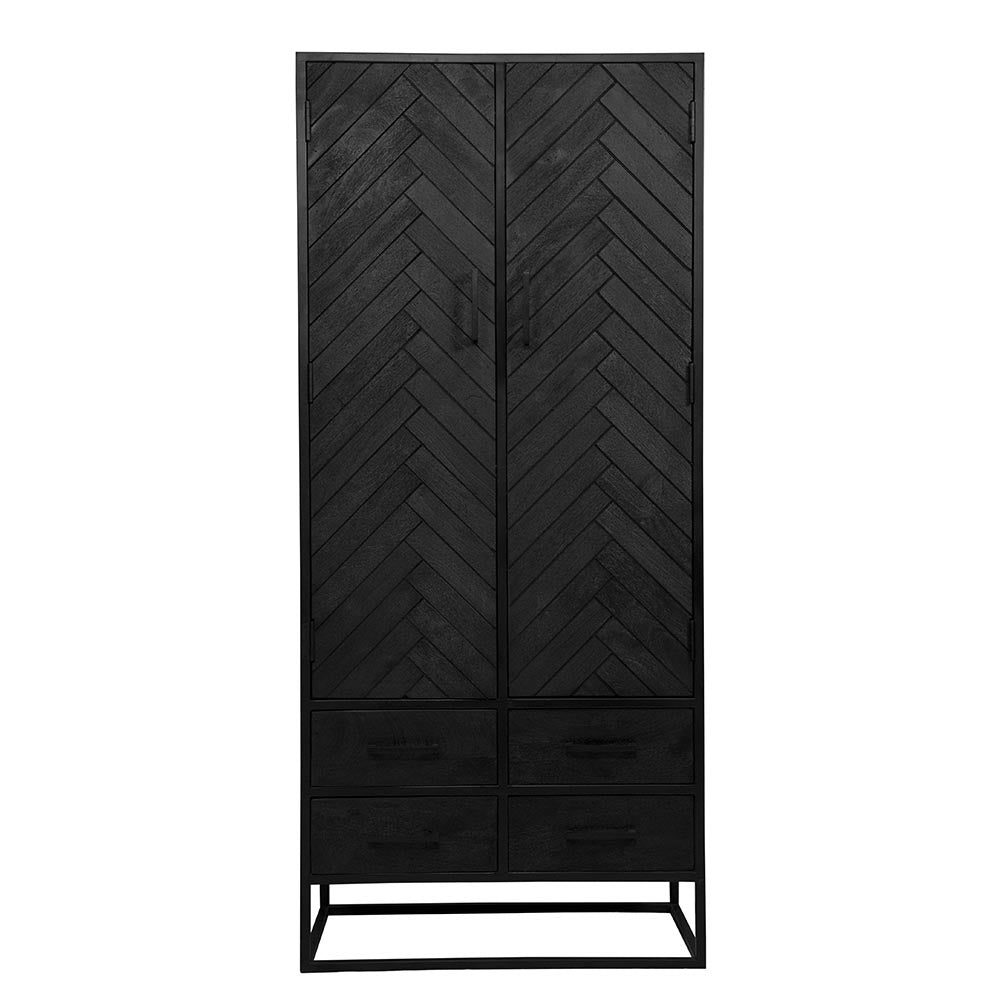 zwarte wandkast met visgraatpatroon van mangohout 80 cm breed
