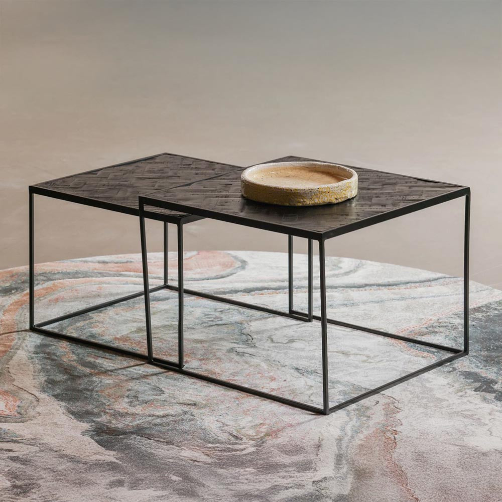 Salontafel set van 2 van zwart mangohout met visgraatpatroon