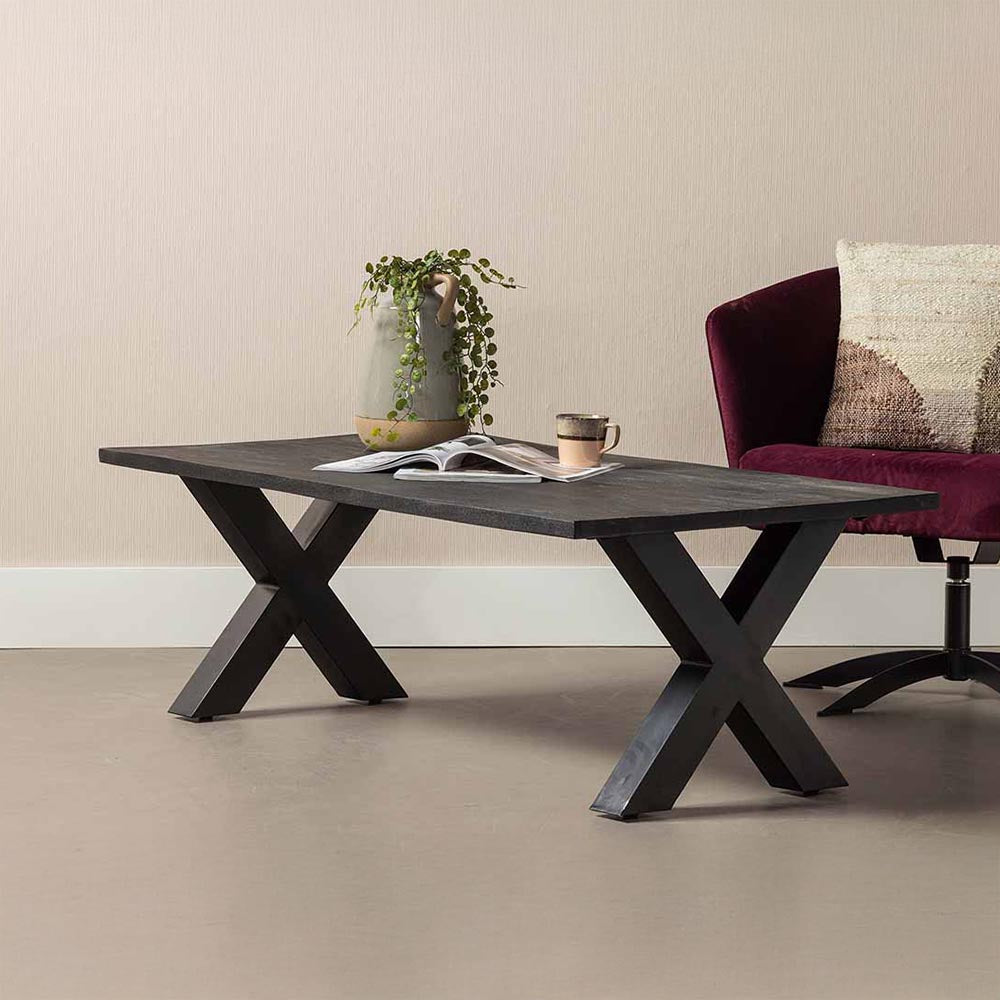 rechthoekige salontafel van mangohout met x-poot 130 cm