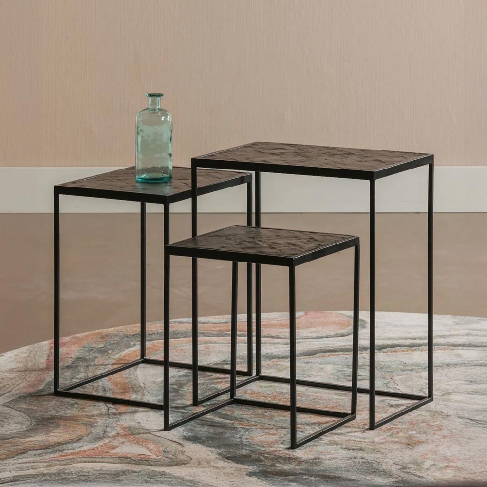 set van 3 rechthoekige salontafels van zwart mangohout