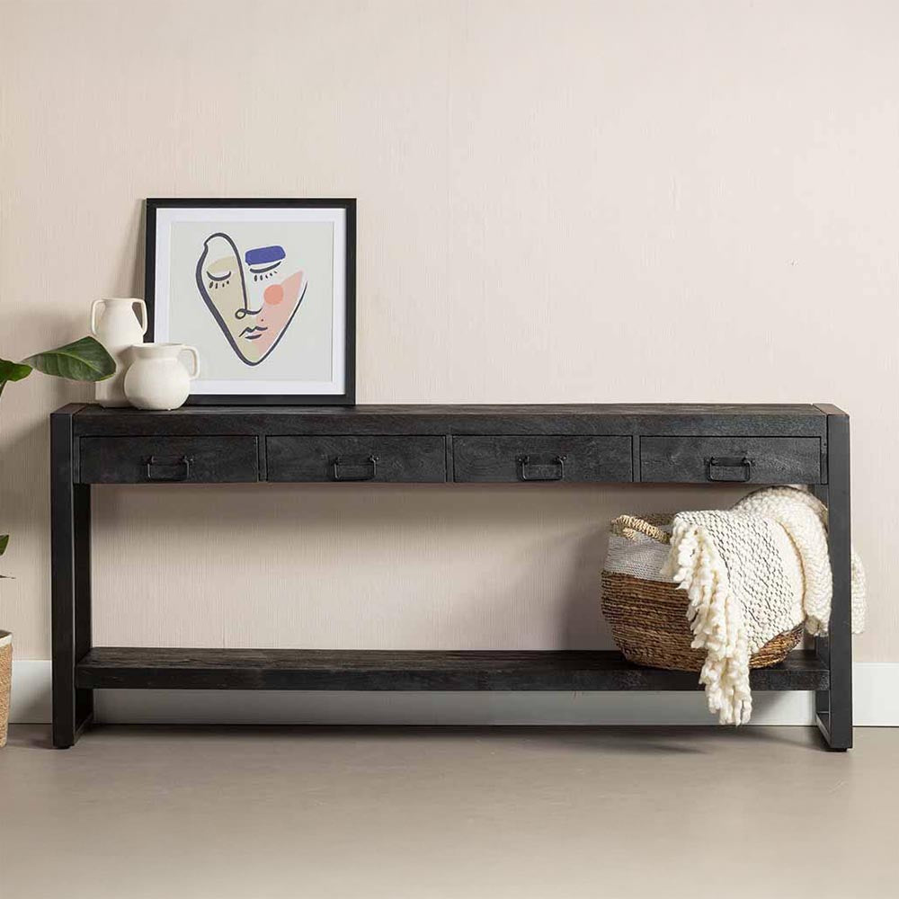 Mangohouten Sidetable 180 cm Zwart