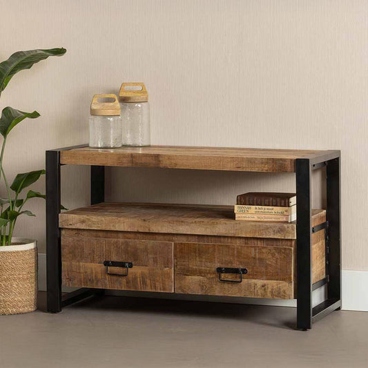 klein smal tv meubel van mangohout 100 cm