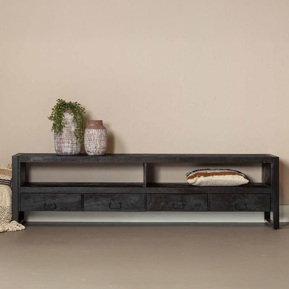 Mangohouten TV Meubel Britt 220 cm Zwart