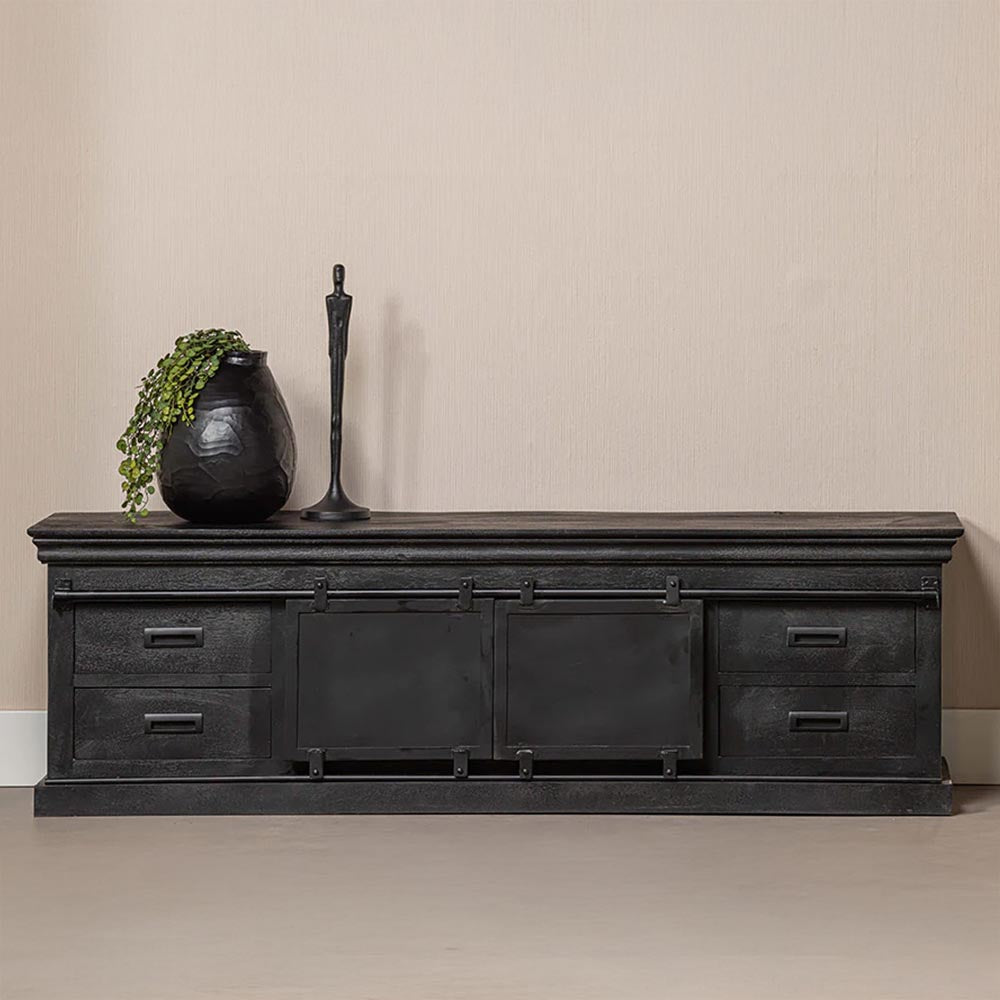 Mangohouten TV Meubel 160 cm Zwart