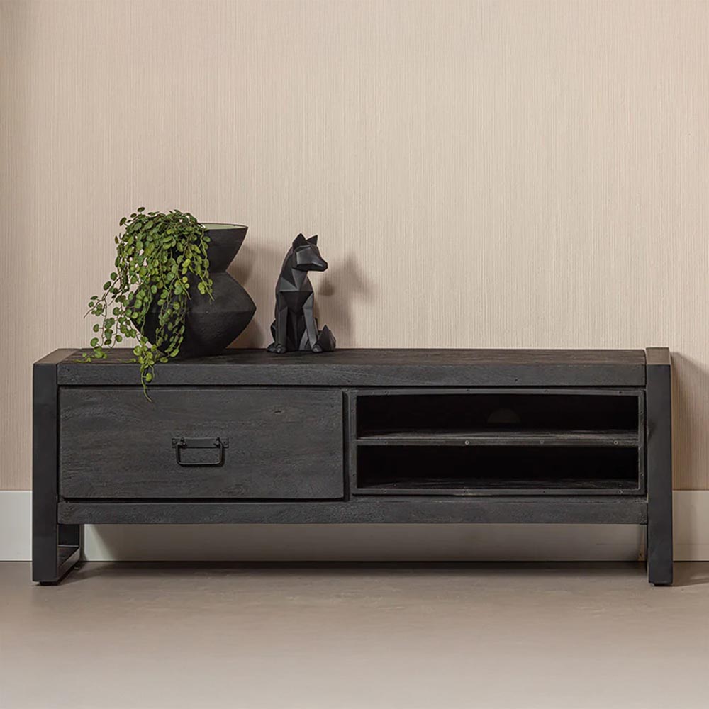 Mangohouten TV Meubel Kelvin 130 cm Zwart