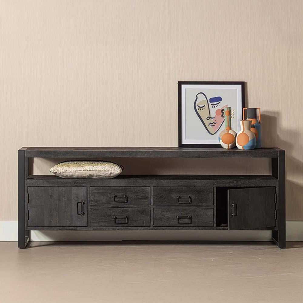Mangohouten TV Meubel Britt 220 cm Zwart