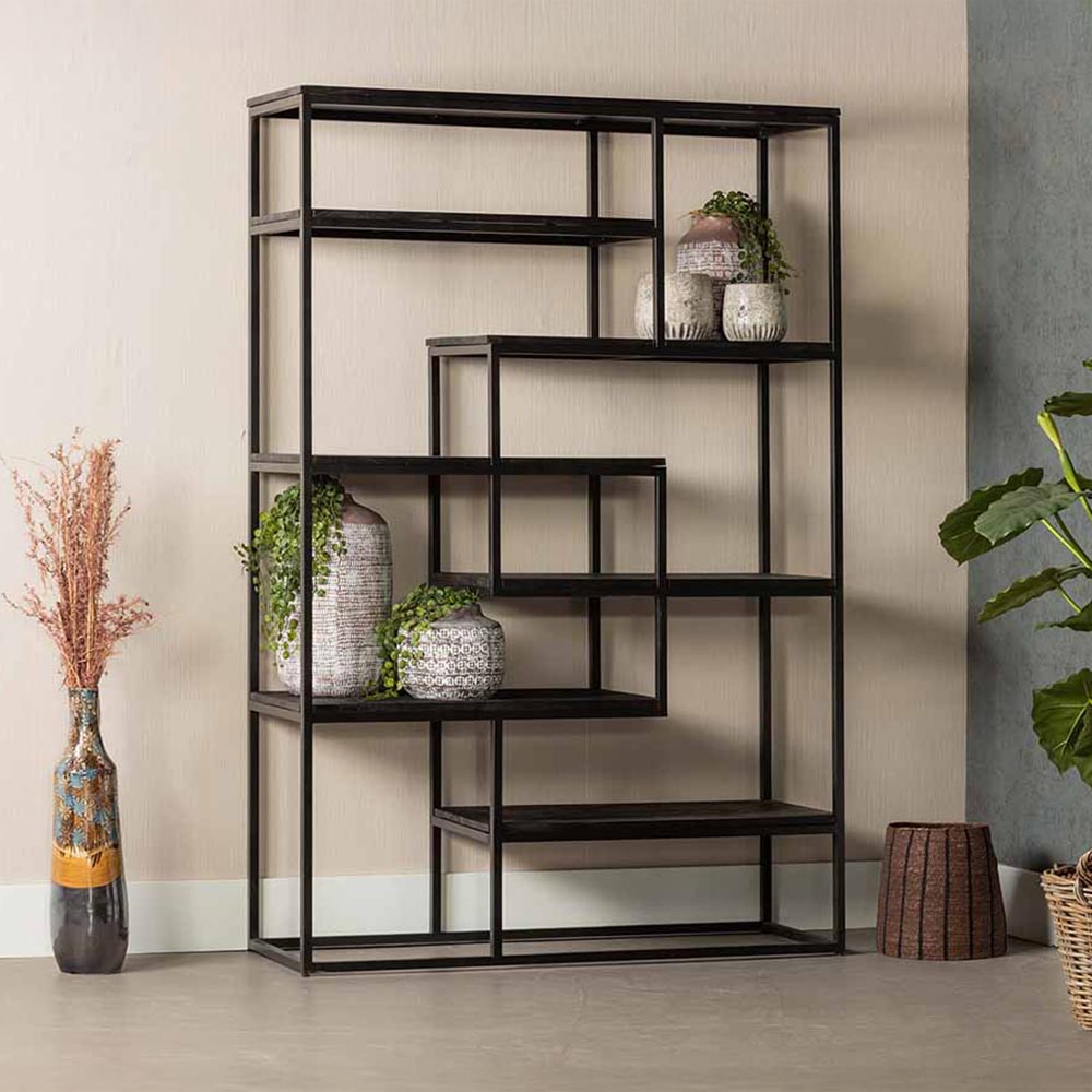 Mangohouten Vakkenkast 120 cm Zwart