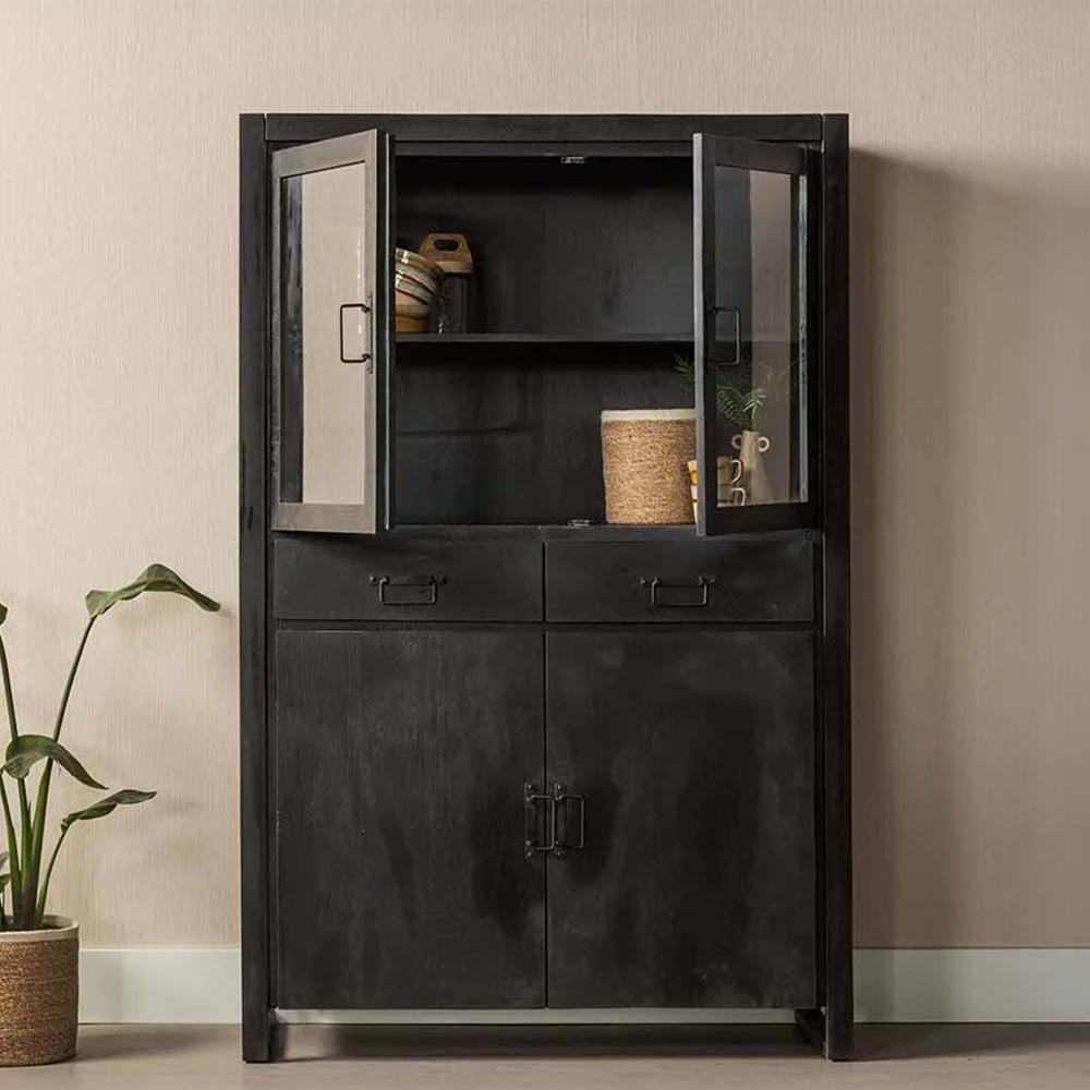 Mangohouten Vitrinekast 115 cm Zwart