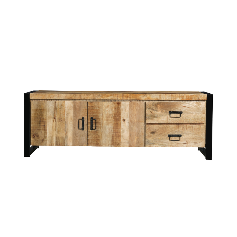 Mangohouten Tv Meubel Britt 150 cm 2 deuren 2 lades vooraanzicht