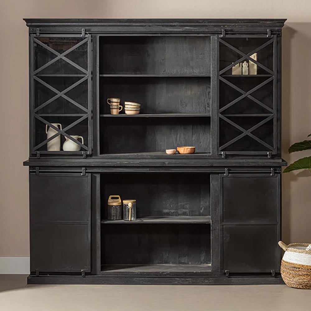Mangohouten Buffetkast Milan 220 cm X Zwart