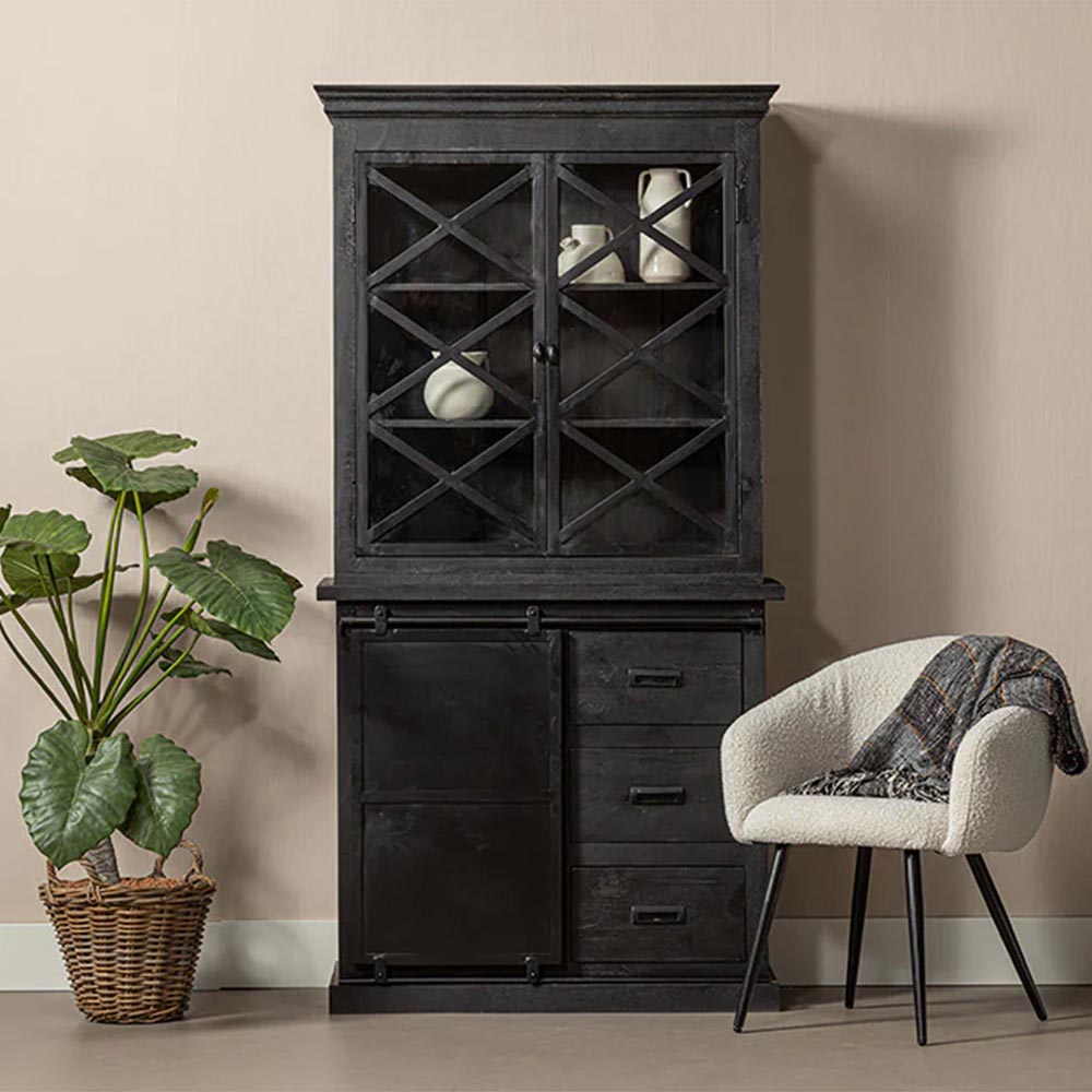 Mangohouten Buffetkast Milan 100 cm met Deurtjes X Zwart