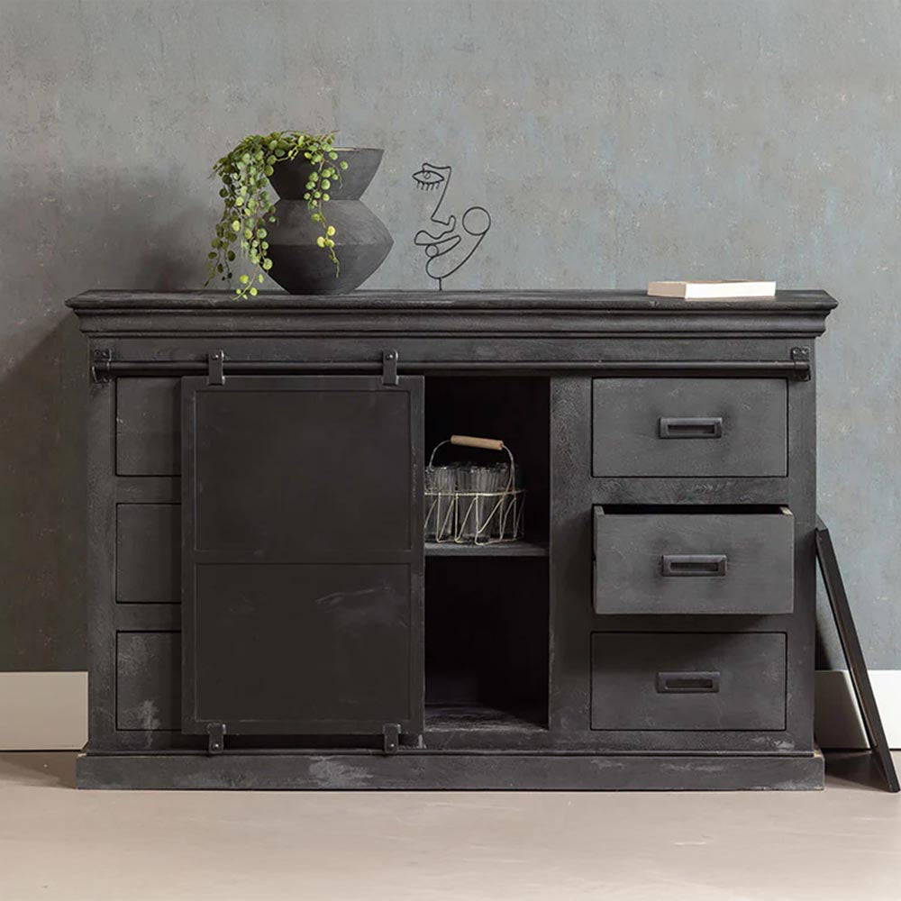 Mangohouten Dressoir 140 cm Zwart