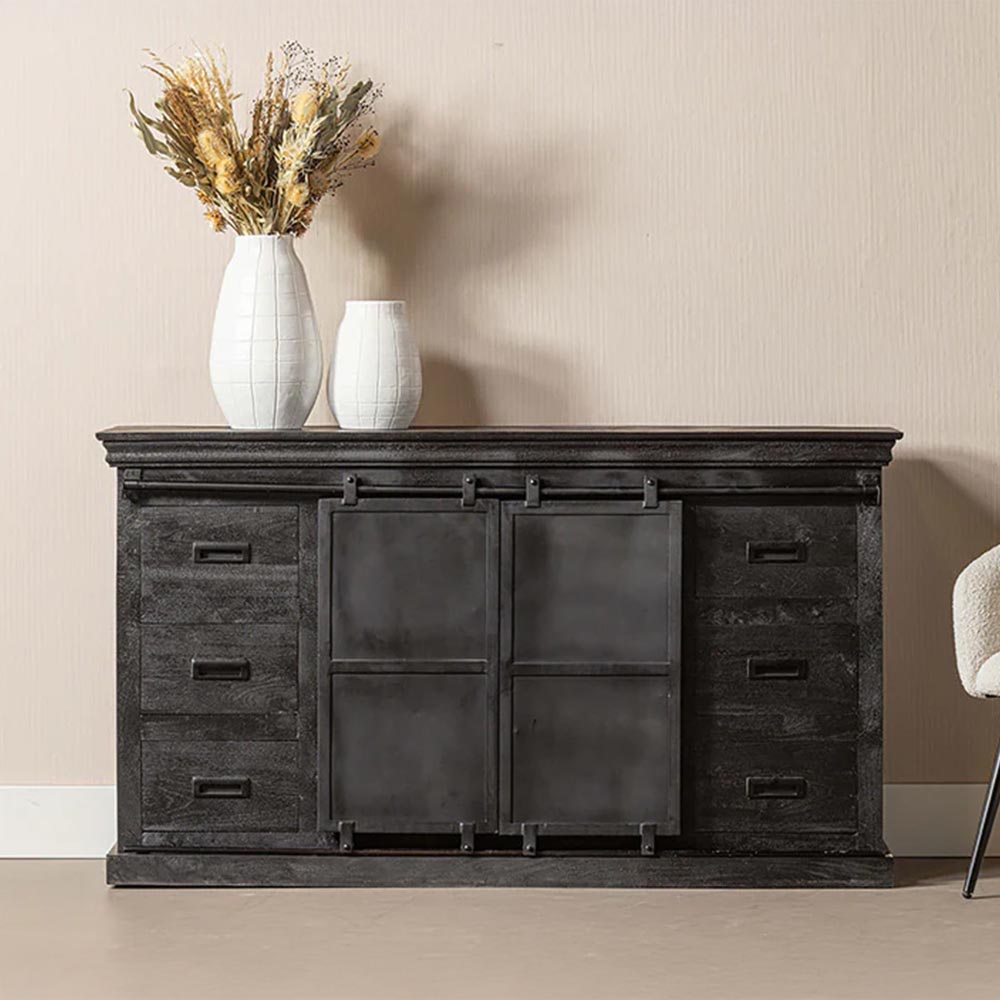 Mangohouten Dressoir Milan 200 cm Zwart