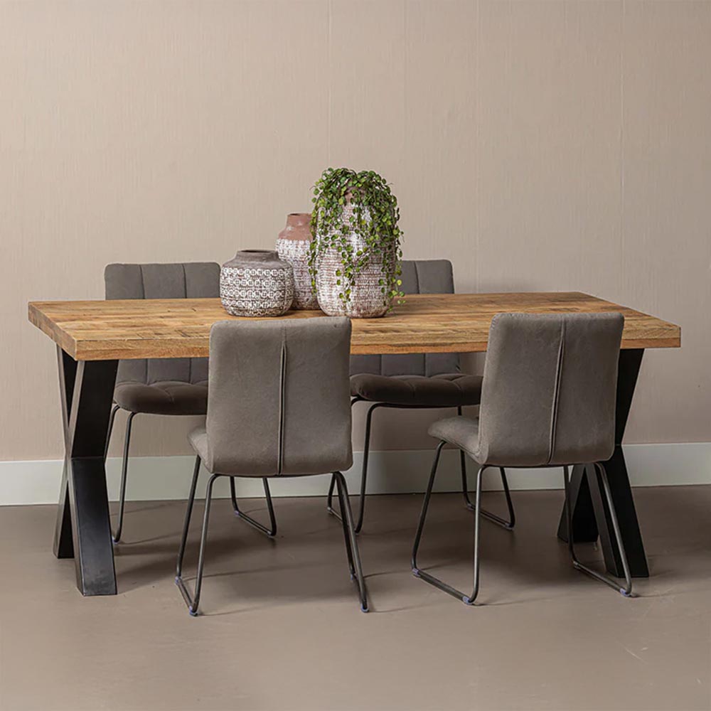 Mangohouten eettafel met metalen x-poten 140 cm lang