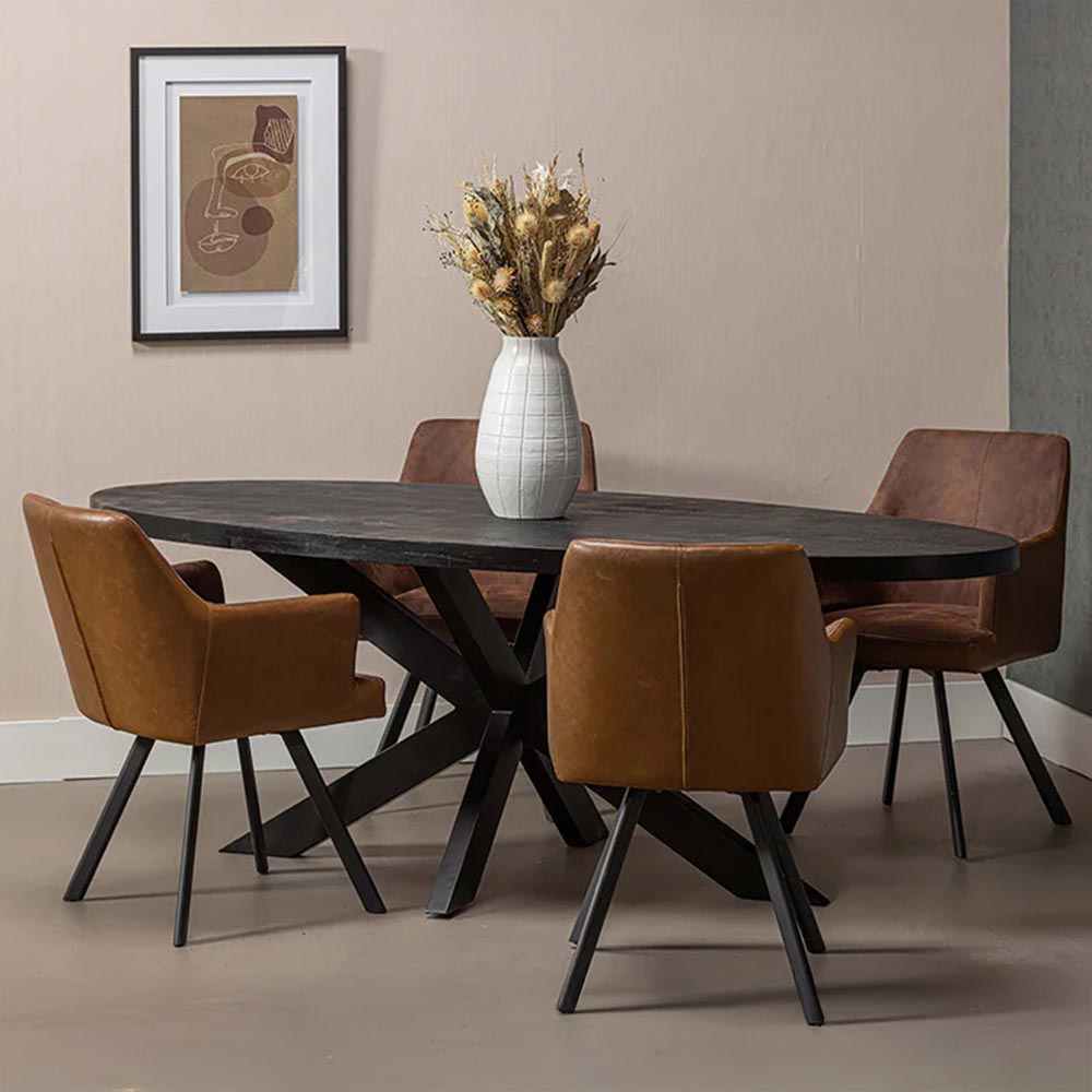 ovale eettafel van zwart mangohout 210x100