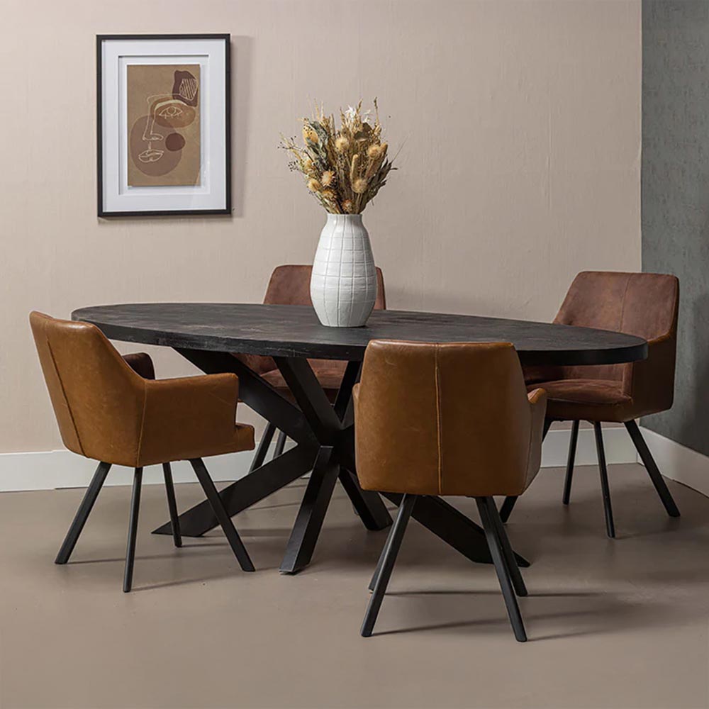 ovale eettafel van zwart mangohout 180x100