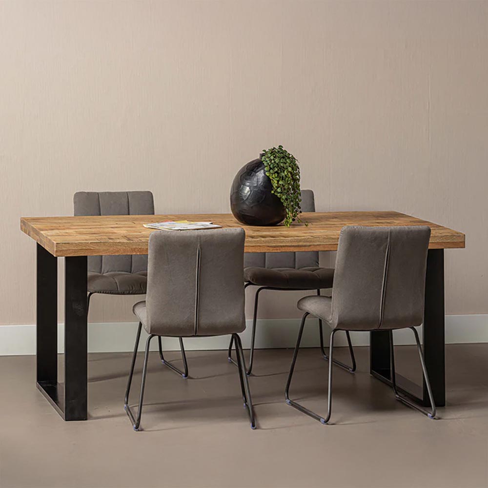 Rechthoekige eettafel van mangohout met u-poot 220 cm lang