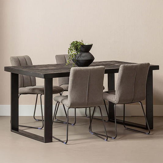 zwarte eettafel met rechthoekig blad van mangohout met u-poot 200 cm lang