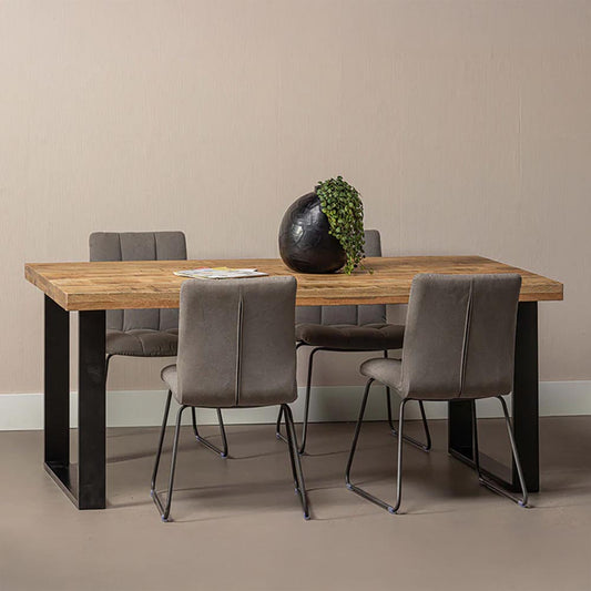 rechthoekige eettafel van mangohout met u-poot 160 cm lang
