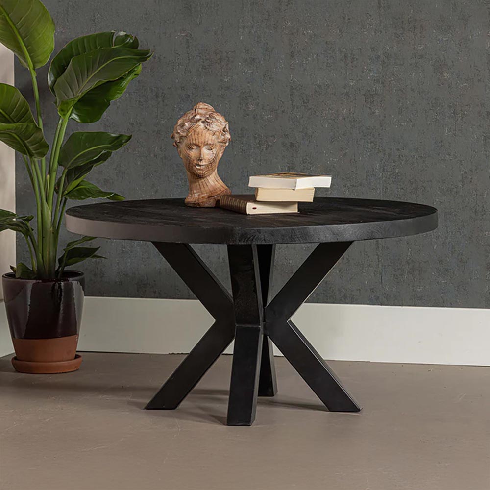 Mangohouten Salontafel Tara Rond 90 cm Zwart