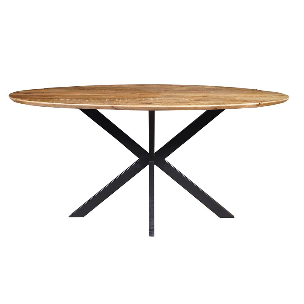 ovale eettafel met dun mangohouten blad 240 cm breed