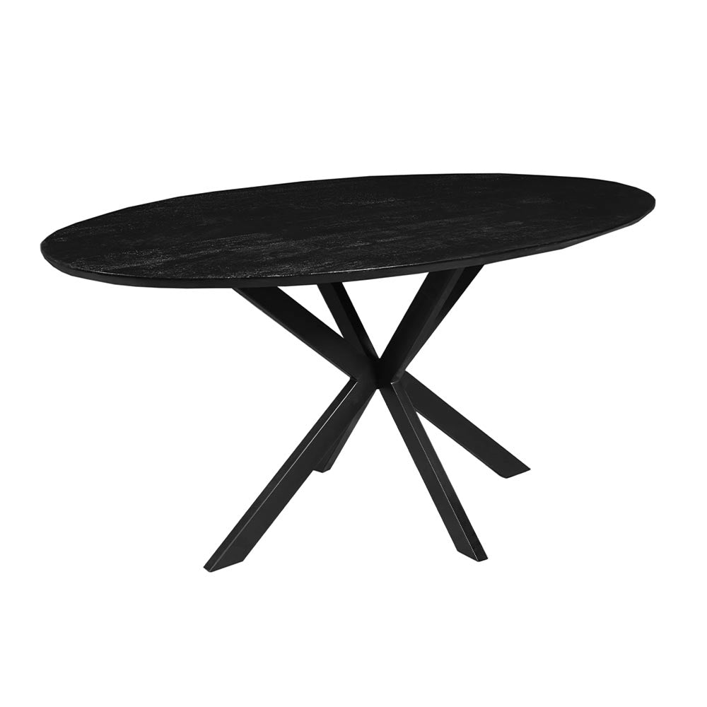zwarte ovale eettafel met dun mangohouten blad 220 cm breed