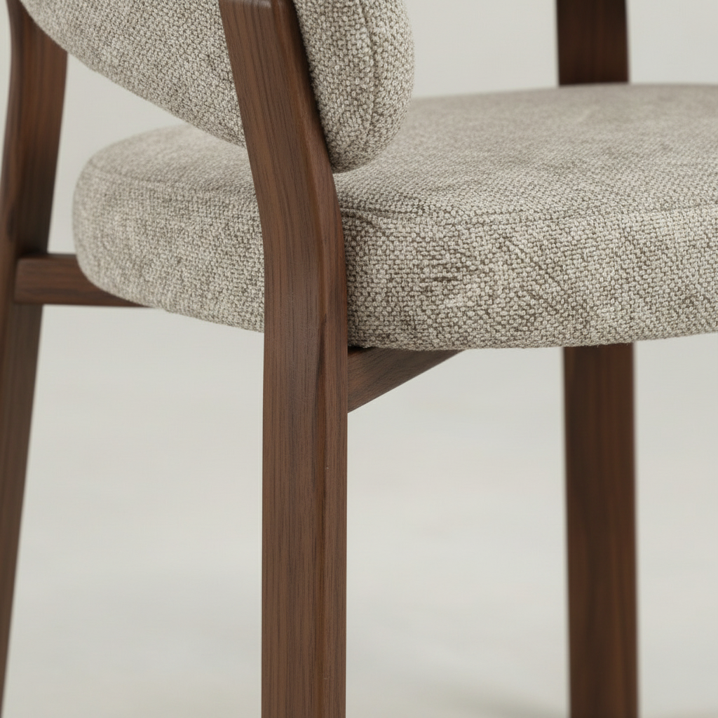 Beige eetkamerstoel met bruin onderstel