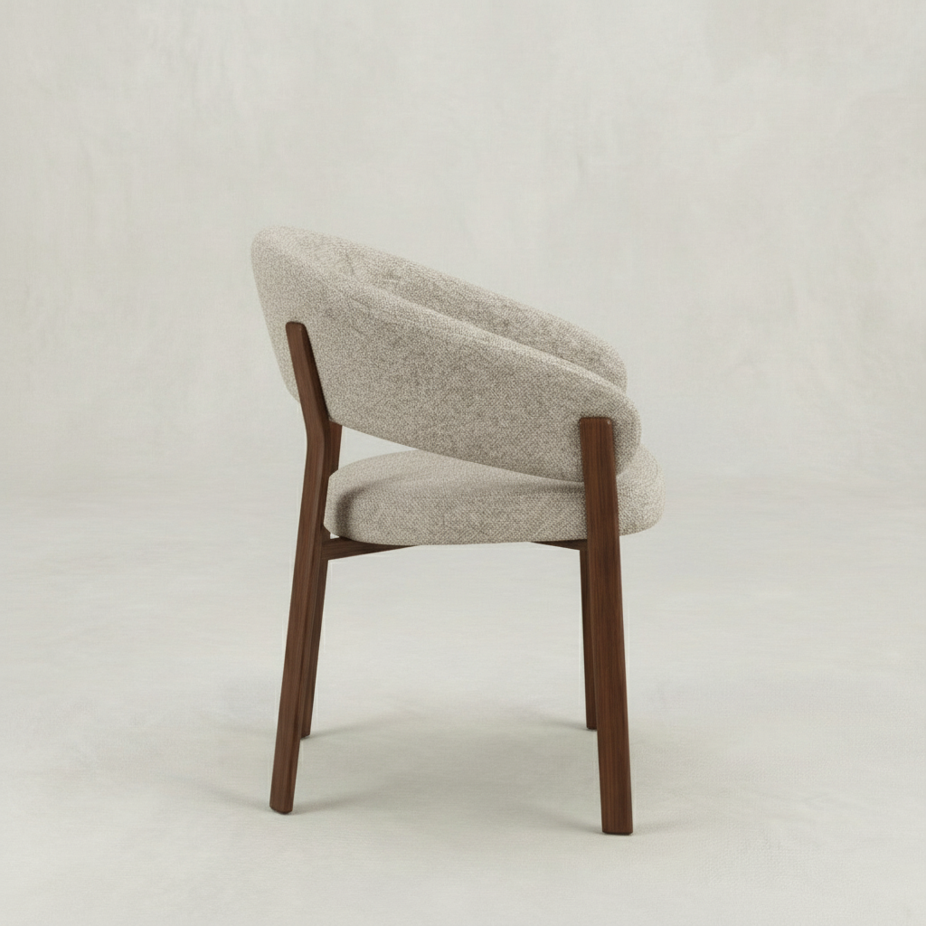 Beige eetkamerstoel met bruin onderstel