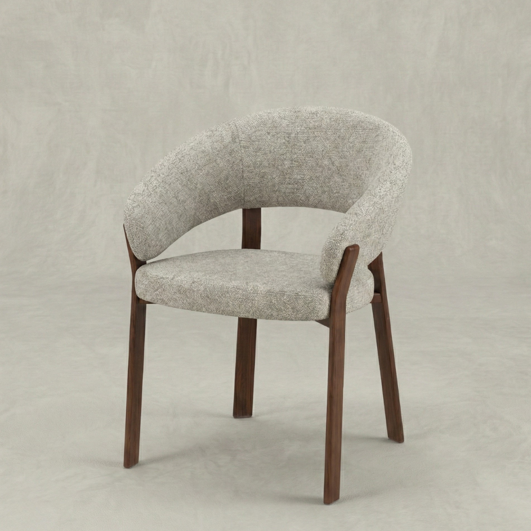 Beige eetkamerstoel met bruin onderstel