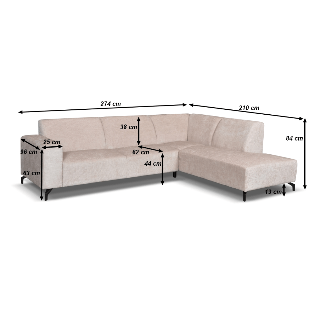 Beige hoekbank rechts afmetingen