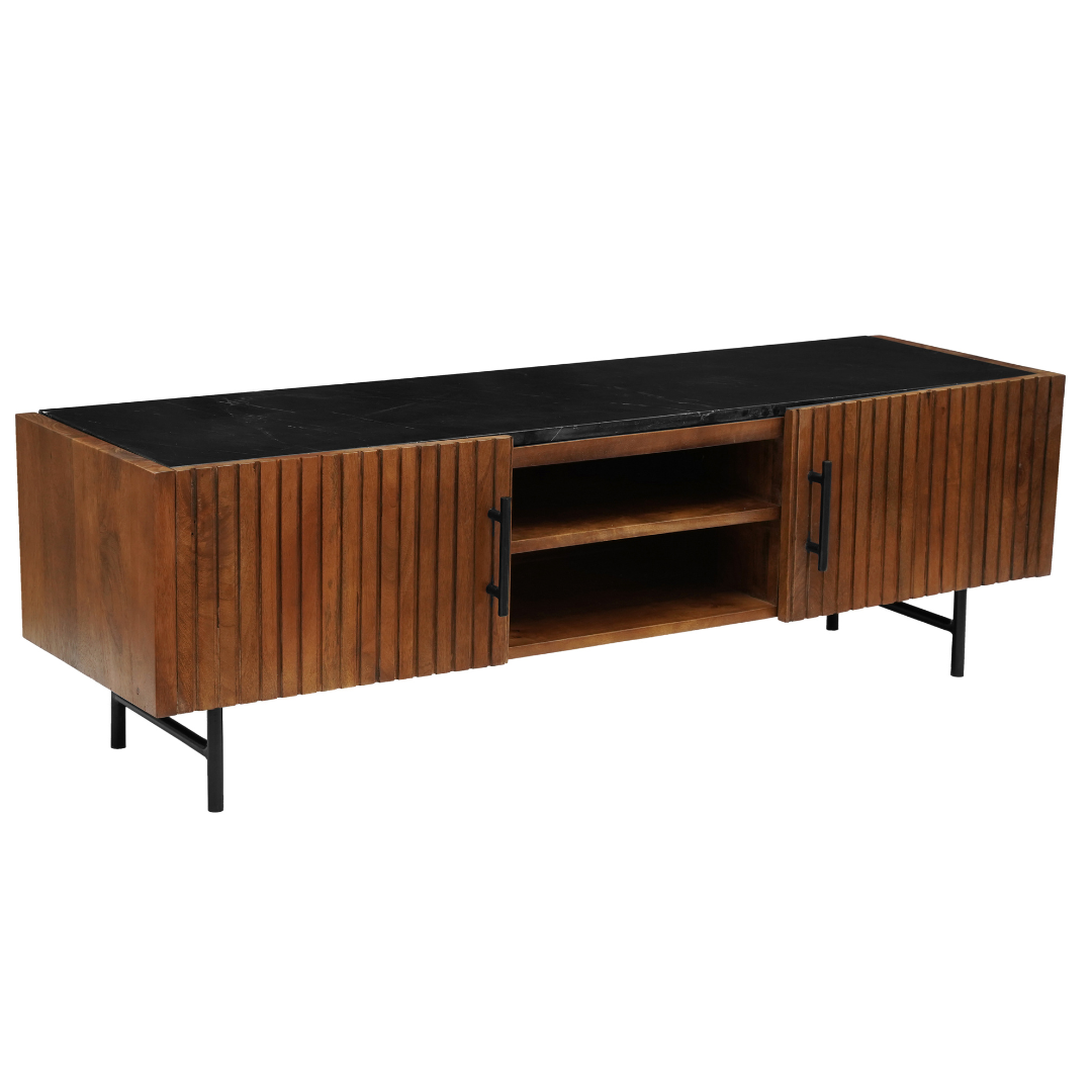tv meubel van mangohout met marmeren blad 140 cm