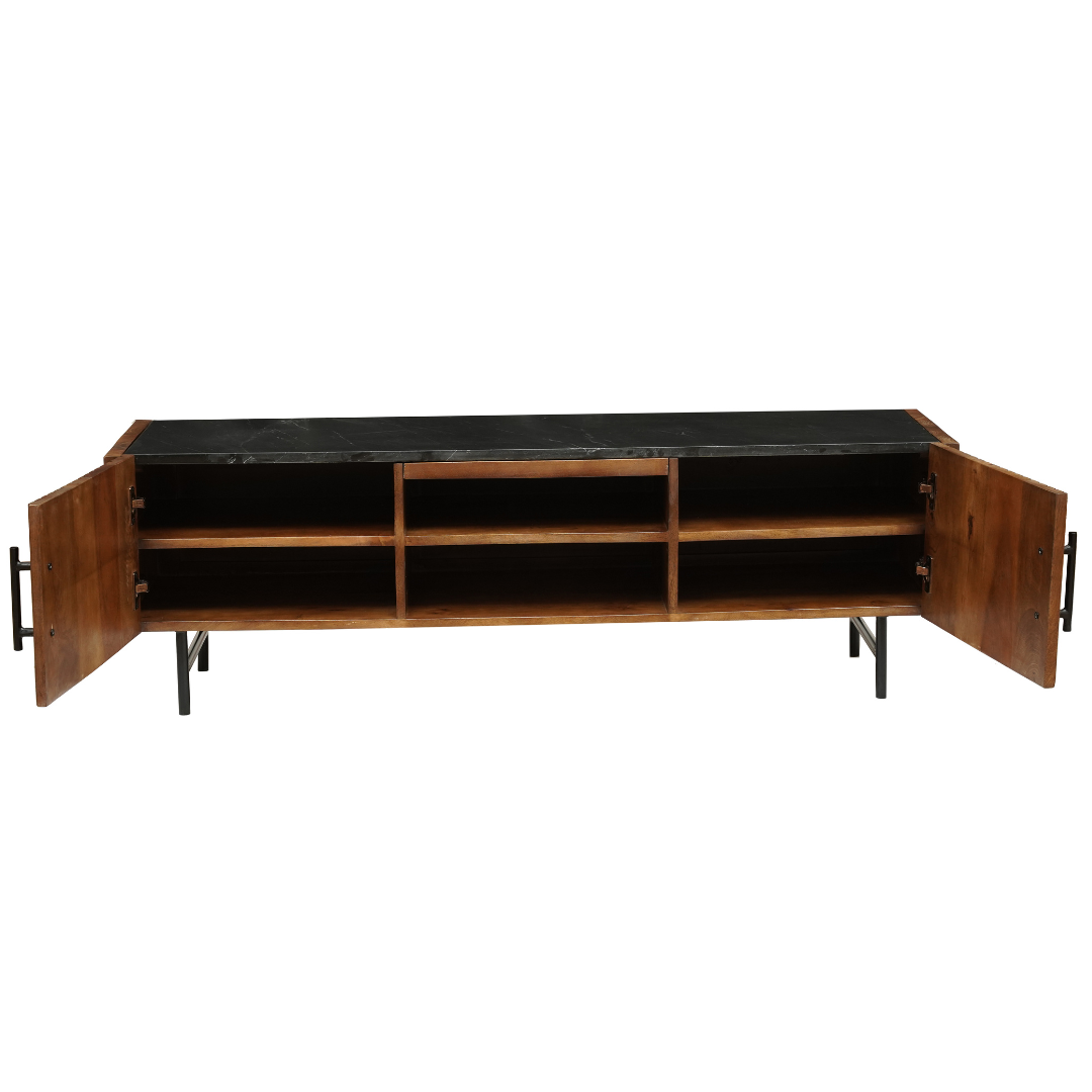 tv meubel van mangohout met marmeren blad 140 cm