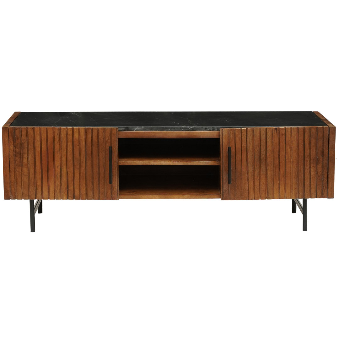 tv meubel van mangohout met marmeren blad 140 cm