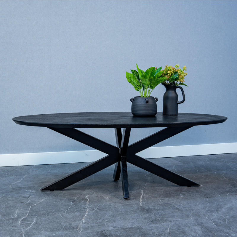 Ovale salontafel van zwart mangohout