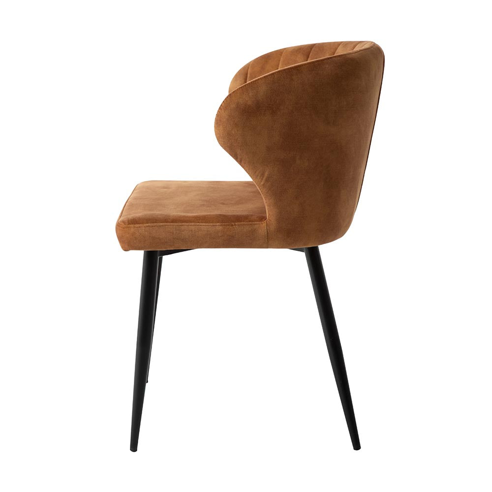 eetkamerstoel met ronde rugleuning van cognac fluweel