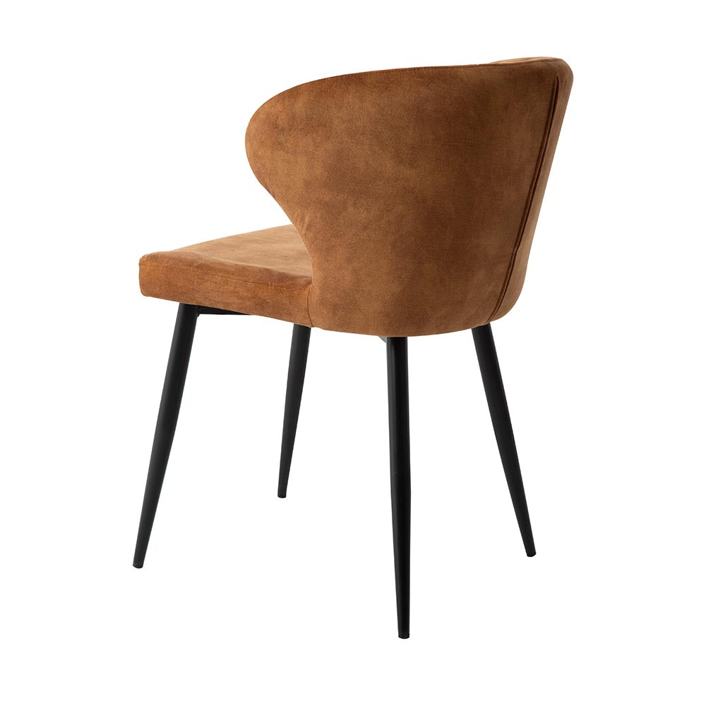 eetkamerstoel met ronde rugleuning van cognac fluweel