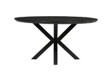 ronde zwarte salontafel met dun mangohouten blad en metalen poot 70 cm