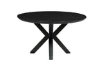 ronde zwarte salontafel met dun mangohouten blad en metalen poot 90 cm