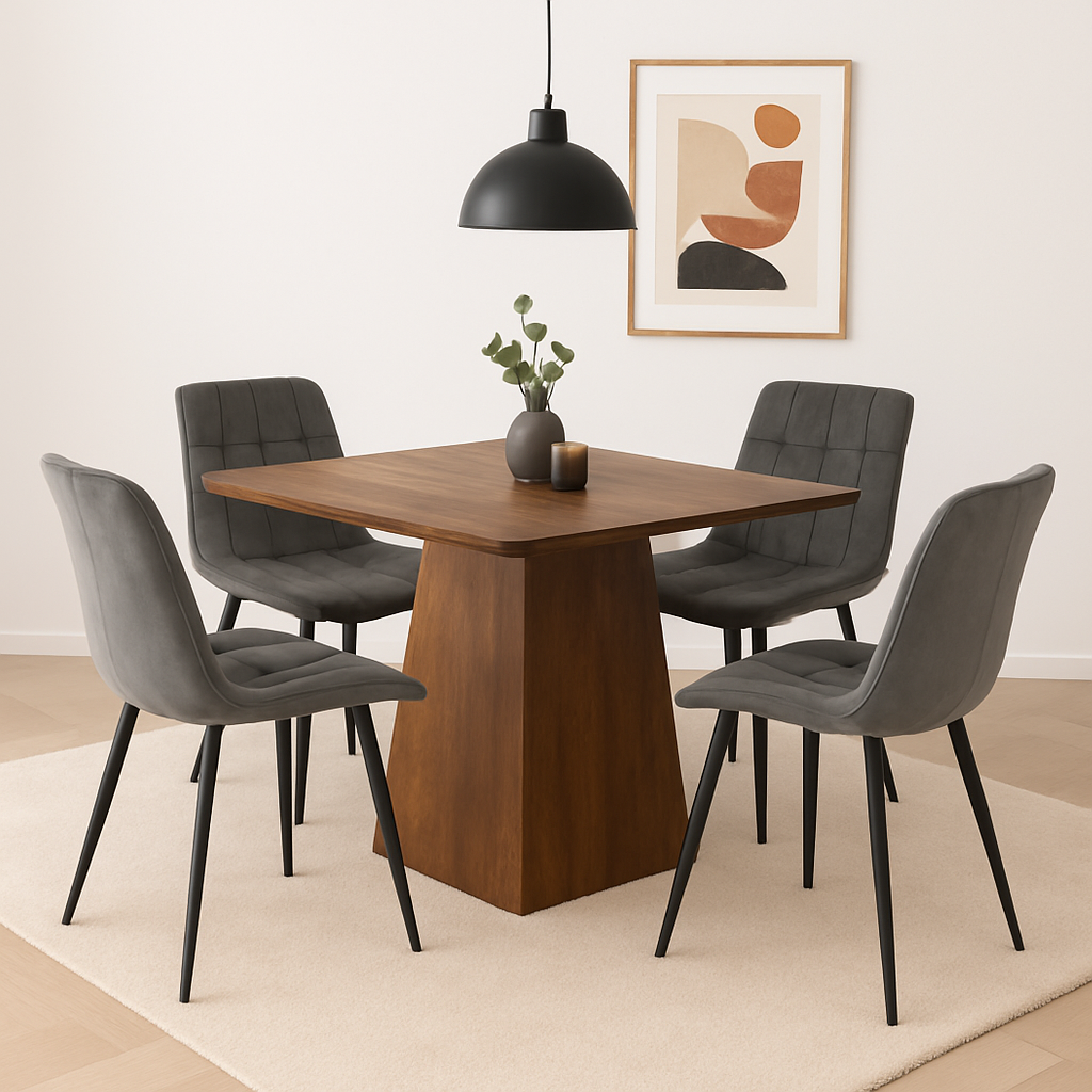 Vierkante eettafel in het bruin.