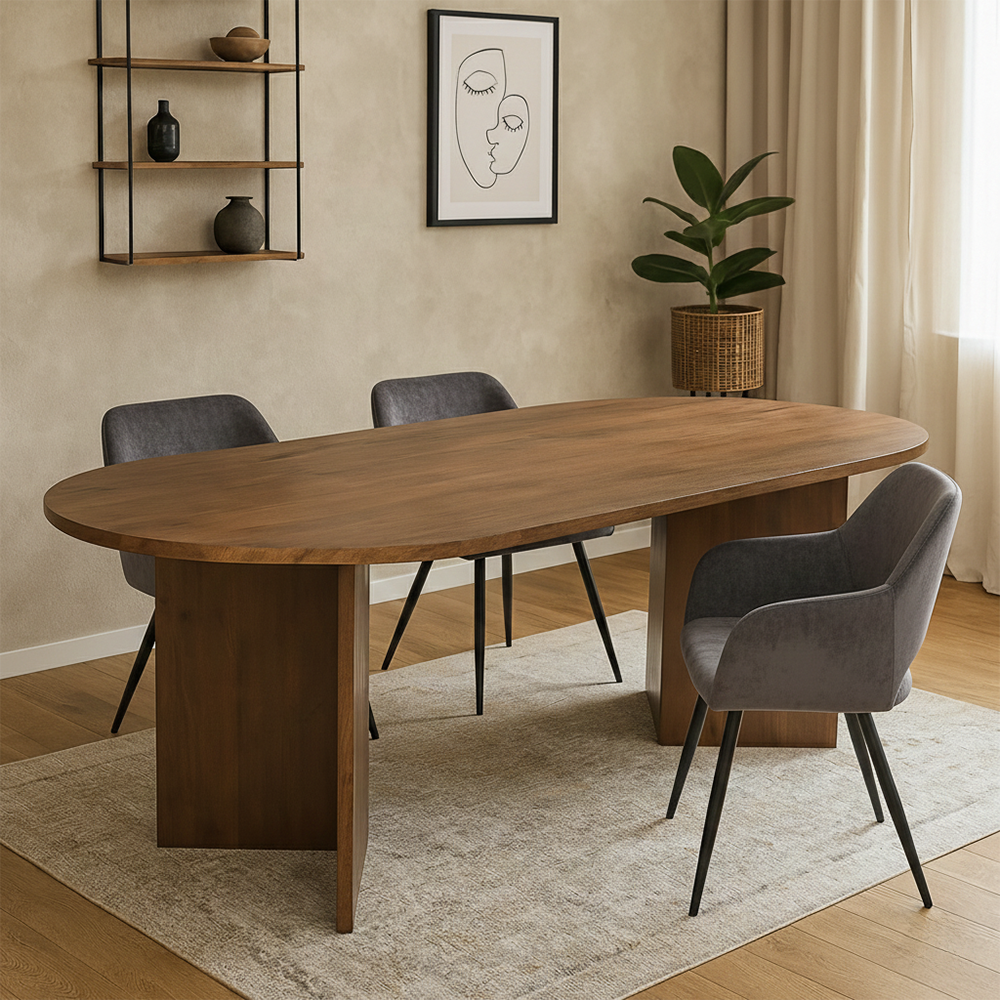 Mangohouten Eettafel Walnoot