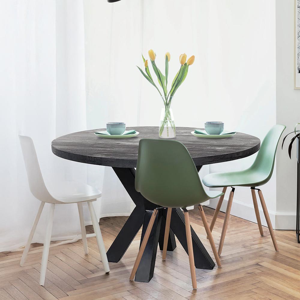zwarte ronde eettafel van mangohout 140 cm