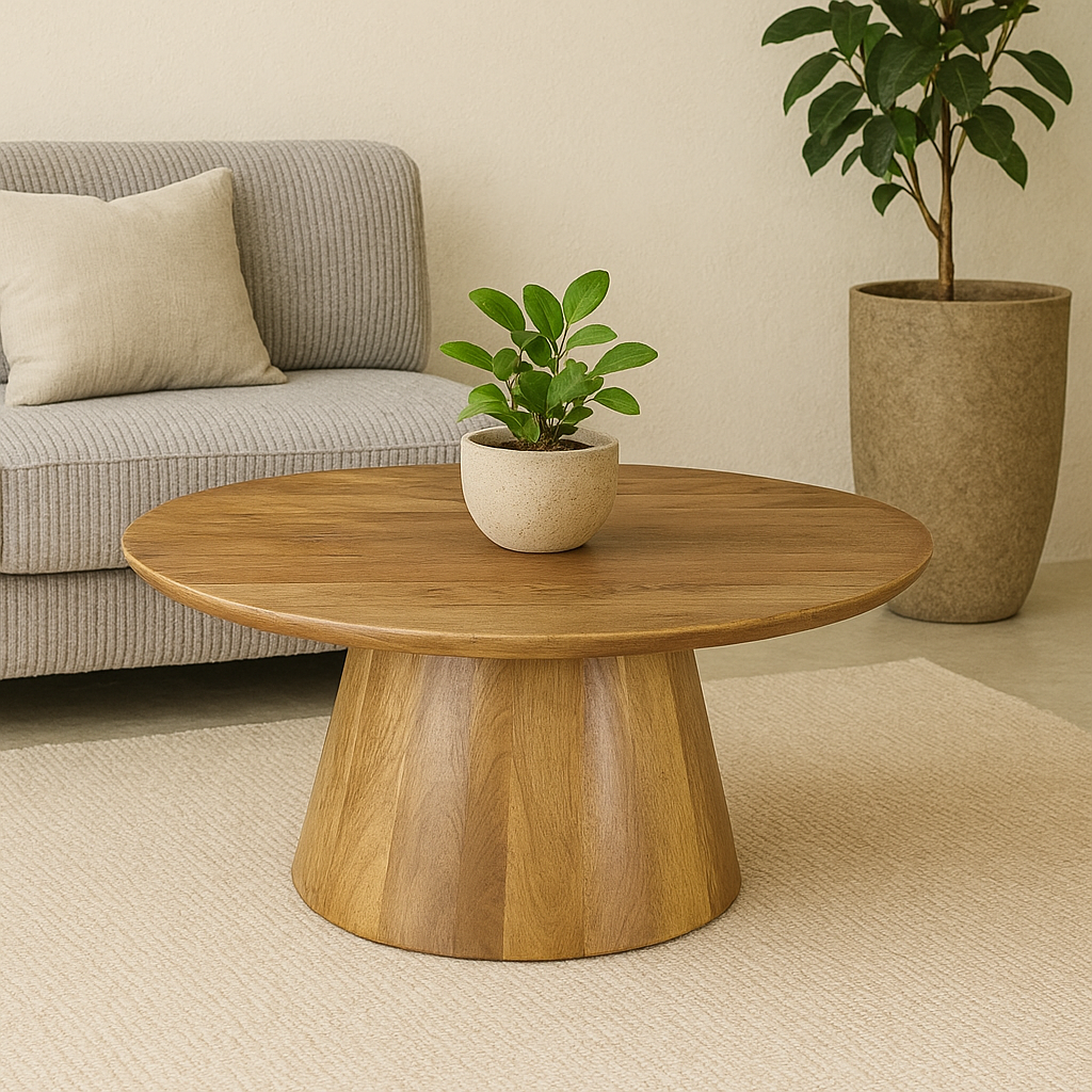 Ronde salontafel in het bruin. 