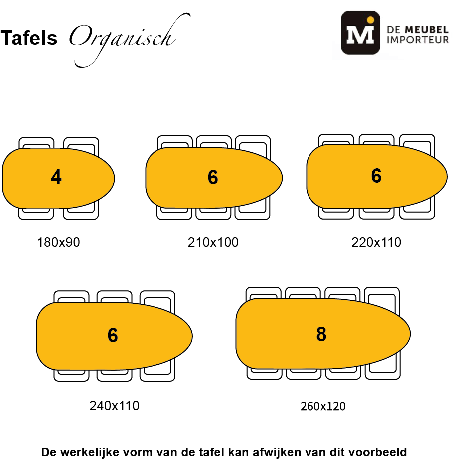 Organische eettafel in de kleur walnoot. 