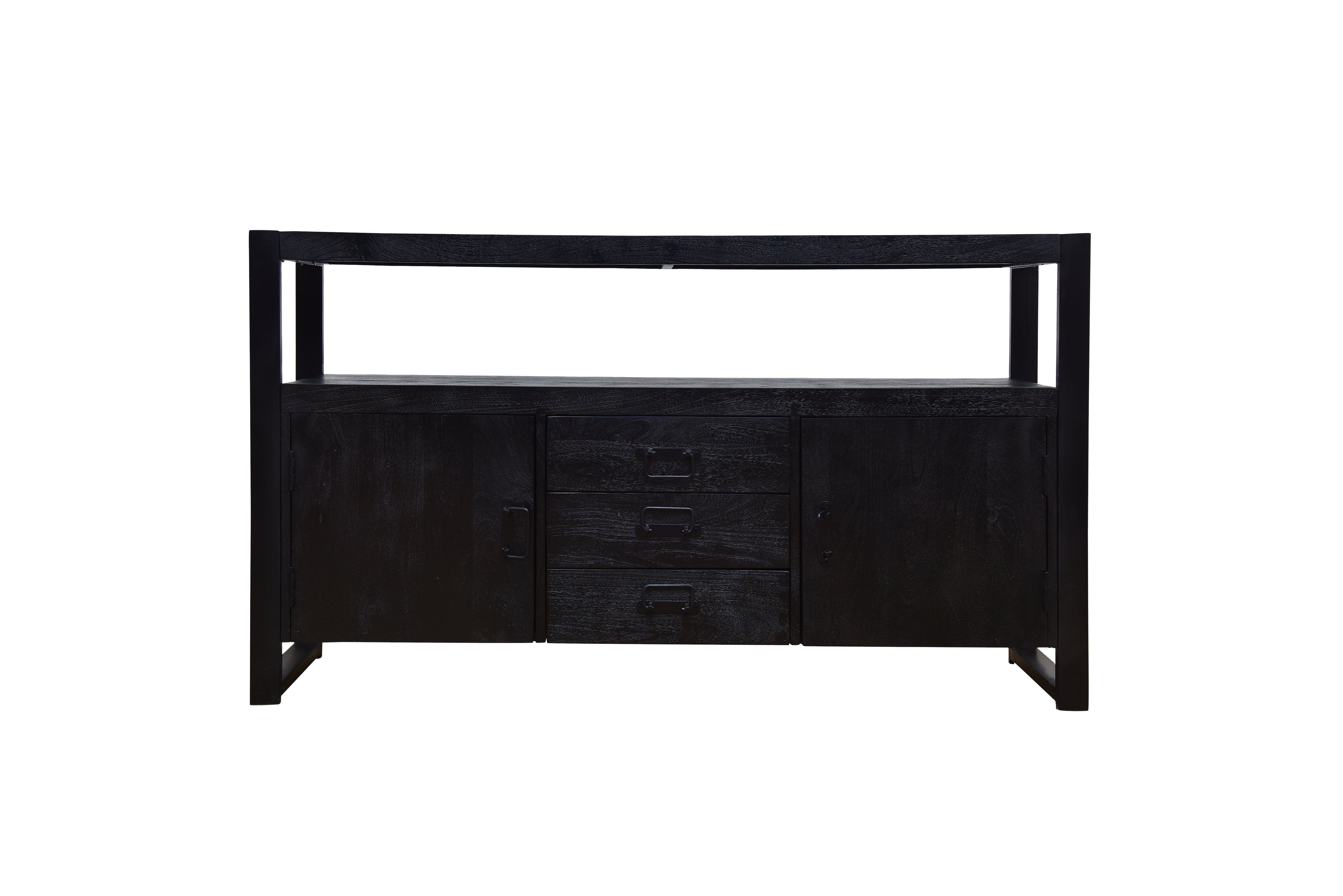 robuust dressoir zwart mangohout met deurtjes en lades 140 cm breed