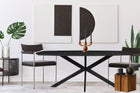 zwarte eettafel deens ovaal met dun mangohouten blad en metalen spinpoot 180 cm breed