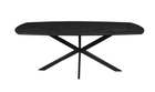 zwarte eettafel deens ovaal met dun mangohouten blad en metalen spinpoot 180 cm breed