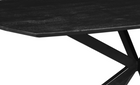zwarte eettafel deens ovaal met dun mangohouten blad en metalen spinpoot 180 cm breed