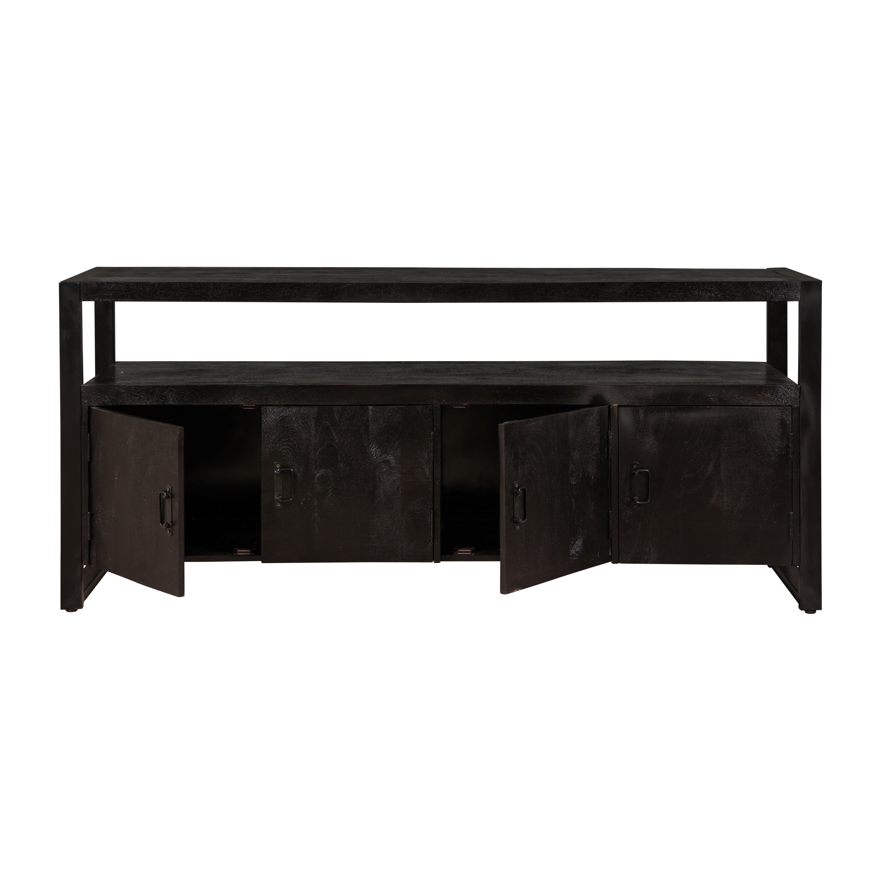 Mangohouten Dressoir Britt 180 cm met 4 deuren Zwart